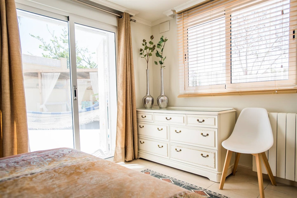 The 2nd bedroom of the guesthouse opens directly onto the terrace